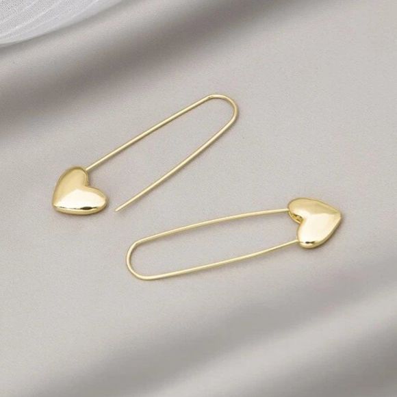 7/$35 Gold Color Heart Safety Pin Earrings Gold Locket Earrings - Picture 3 of 5